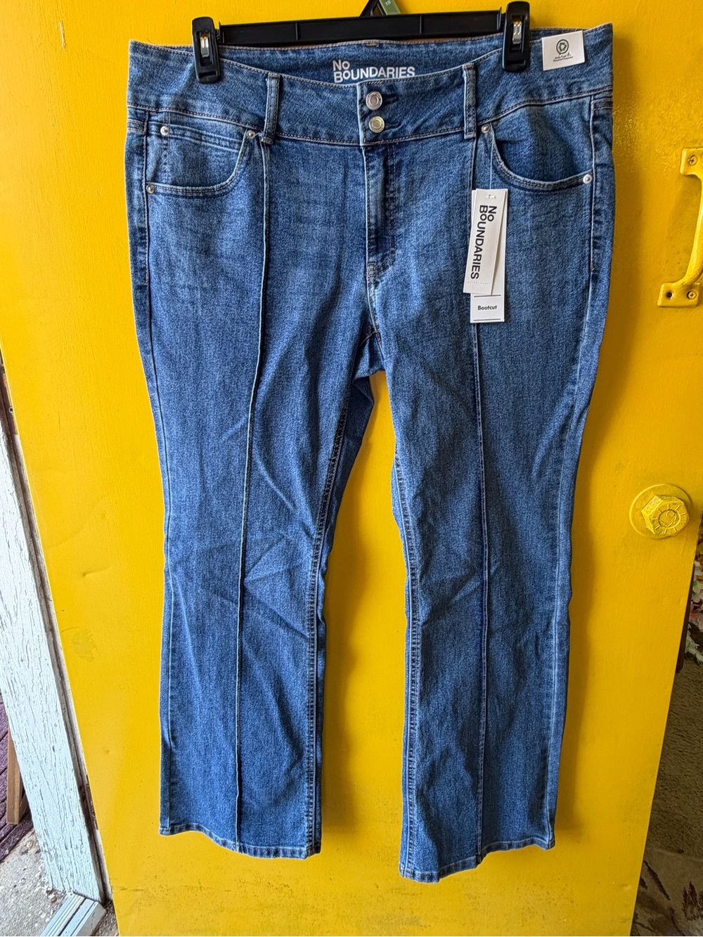 No Boundaries Blue Women's Boot-Cut Jeans with Front Seam Detail